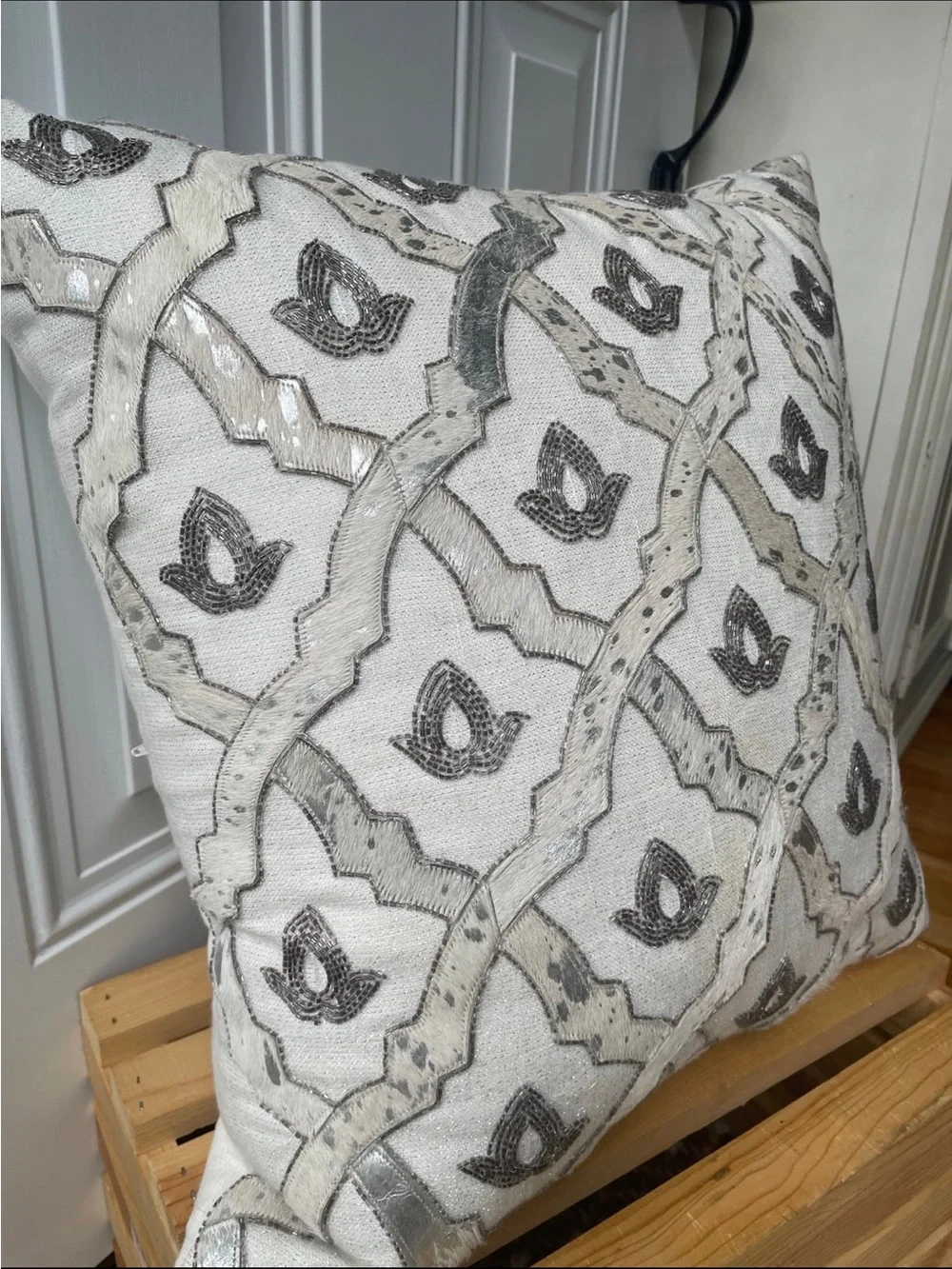 Callisto Cream and Gray Embroidered Accent Pillow